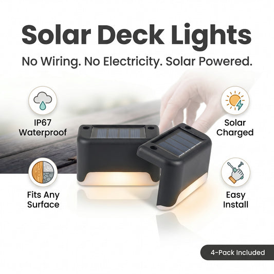 Solar deck lights 4-pack, no wiring solar powered LED stair lights, IP67 waterproof outdoor